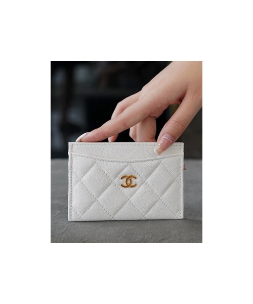 샤넬 클래식 카드지갑 캐비어 금장 화이트 AP0213