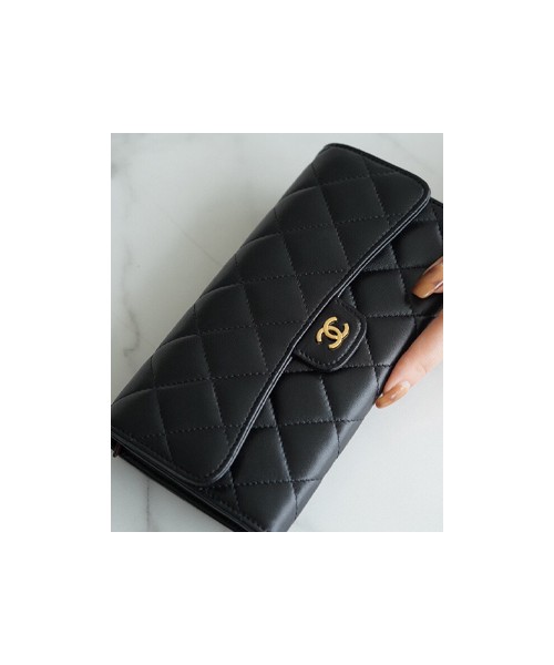 샤넬 장지갑 램스킨 금장 A80758