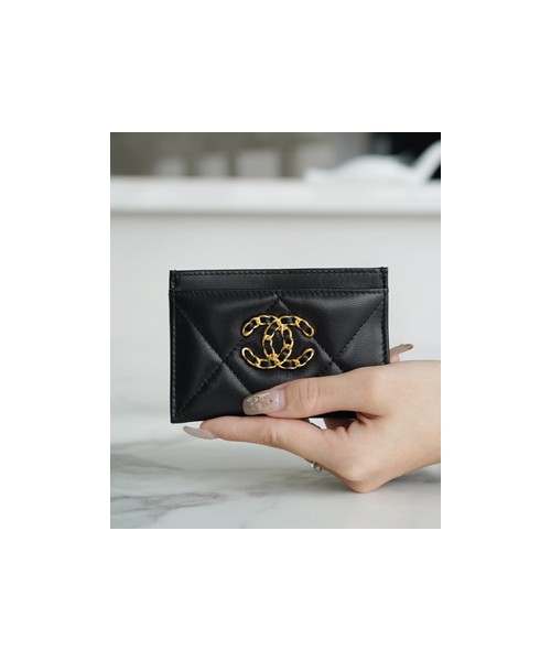 샤넬 카드 지갑 램스킨 금장 블랙 AP1167