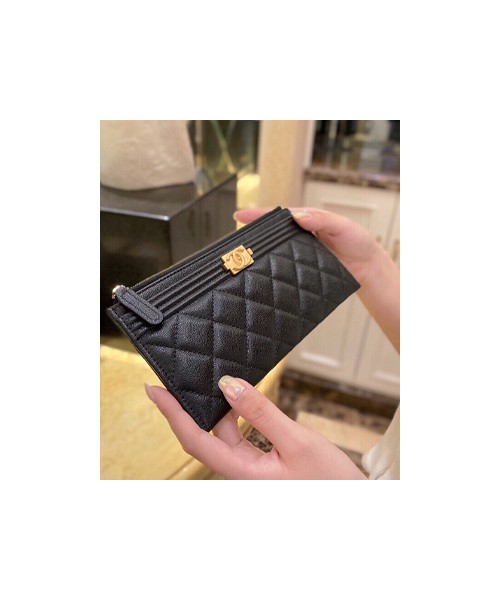 샤넬 슬림 장지갑 파우치 캐비어 금장 A81254