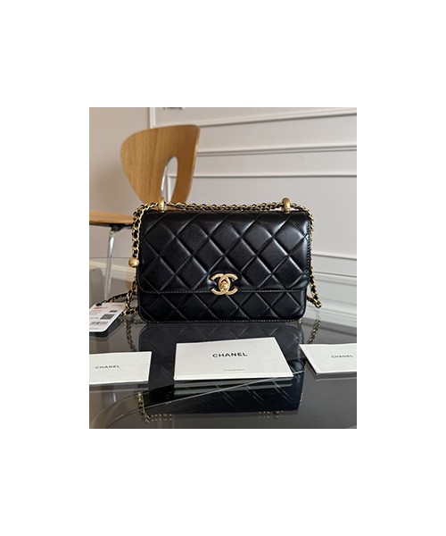 샤넬 24C 뉴시즌 체인 플랩백 22 블랙 AS2649