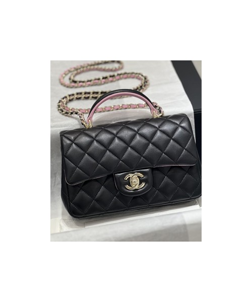 샤넬 핸들 미니 CF 플랩백 램스킨 블랙핑크