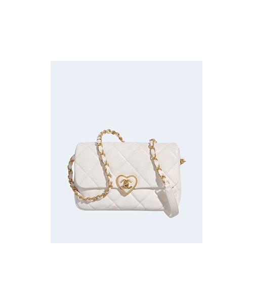 샤넬 스몰 플랩백 램스킨 플렉시 & 골드 메탈 화이트