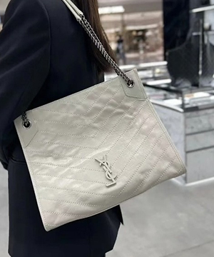 생로랑 니키 쇼핑 빈티지 레더 화이트