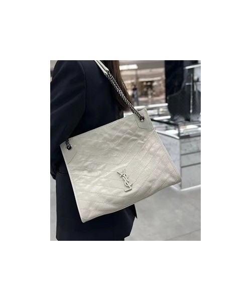 생로랑 니키 쇼핑 빈티지 레더 화이트