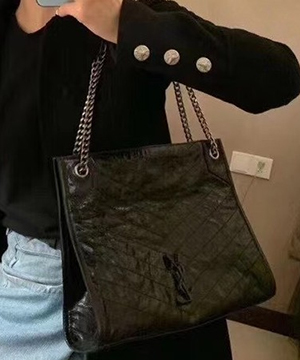 생로랑 니키 쇼핑 빈티지 레더 블랙