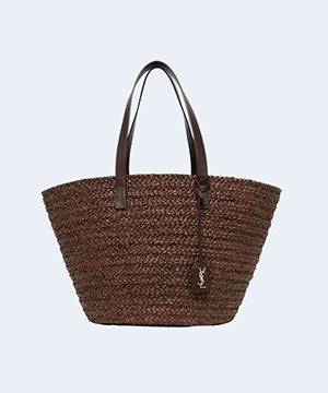 생로랑 파니에 미디엄 라피아 바스켓 백 와인