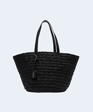 생로랑 파니에 미디엄 라피아 바스켓 백 블랙
