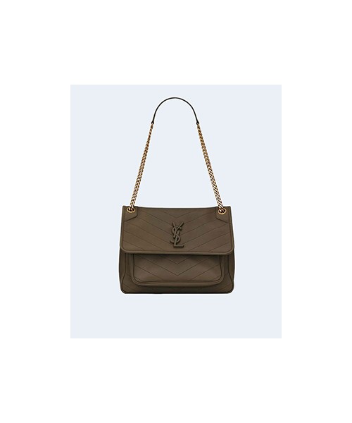 생로랑 니키 스웨이드 미디움 체인백 카키