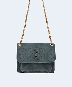 생로랑 니키 스웨이드 미디움 체인백 블루