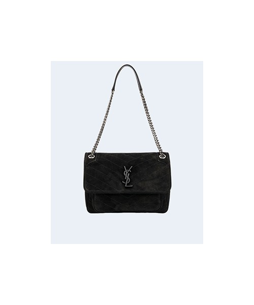 생로랑 니키 스웨이드 미디움 체인백 블랙