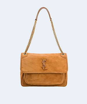 생로랑 니키 스웨이드 미디움 체인백 브라운