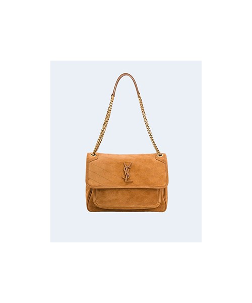 생로랑 니키 스웨이드 미디움 체인백 브라운
