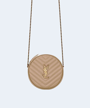 생로랑 쉐브론 라운드 카메라 백 베이지