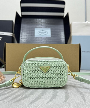 프라다 우븐 원단 및 가죽 미니 파우치 1NR025