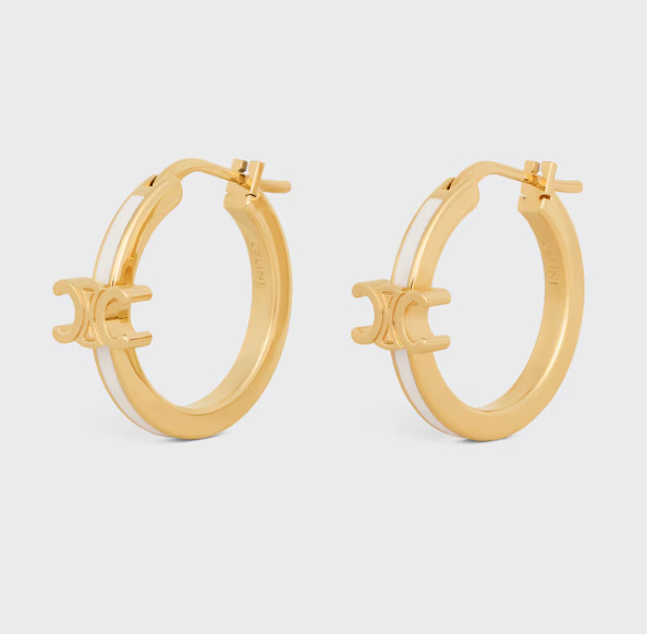 셀린느 트리옹프 후프 - 에나멜 & 골드 피니시 브라스 귀걸이