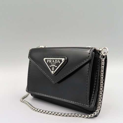 프라다 트라이앵글 로고 체인 숄더백 - 블랙 10X7X4CM