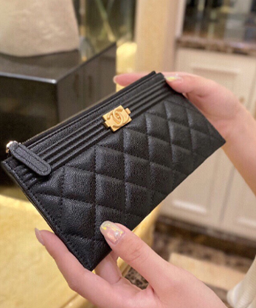 샤넬 슬림 장지갑 파우치 캐비어 금장 A81254