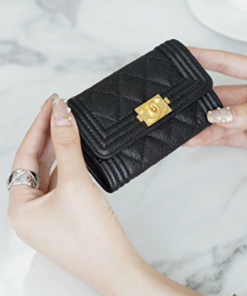 샤넬 보이 플랩 체인 카드지갑 캐비어 금장