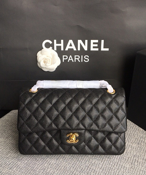 샤넬 미디움 클래식 플랩백 블랙 캐비어 카프스킨 금장 A01112