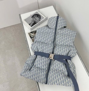 디올 벨트 푸퍼 베스트 블루 & 화이트 조끼 패딩