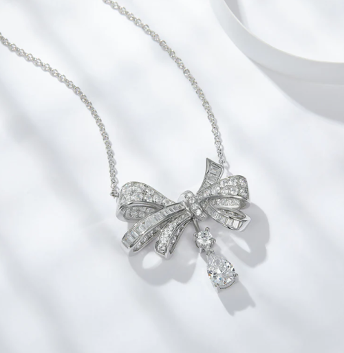 IE0008 스털링 실버 리본 매듭 모아사나이트 펜던트 목걸이