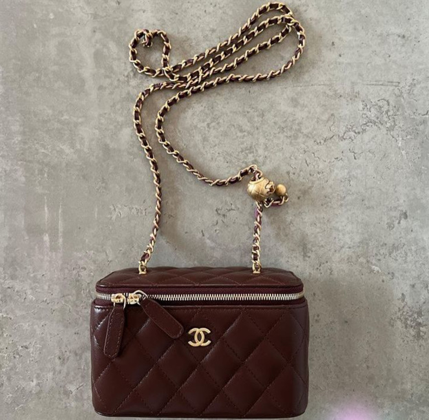 샤넬 램스킨 버건디 금장 메이크업 백