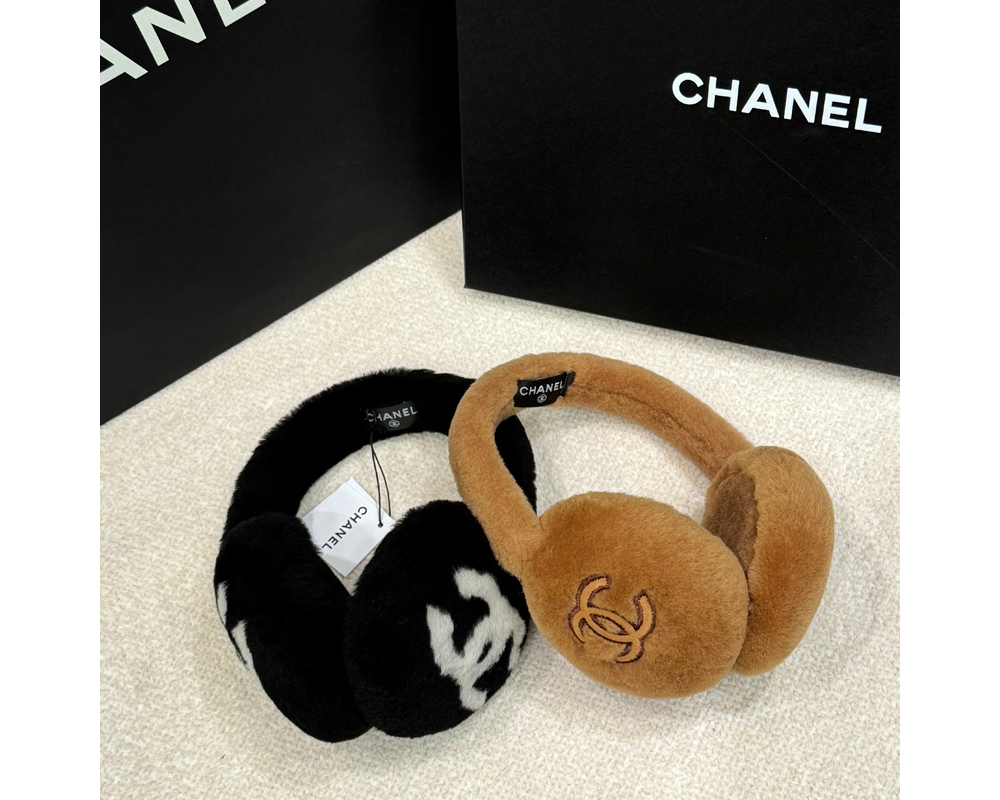샤넬 이어머프 시어링 램스킨 귀마개 브라운