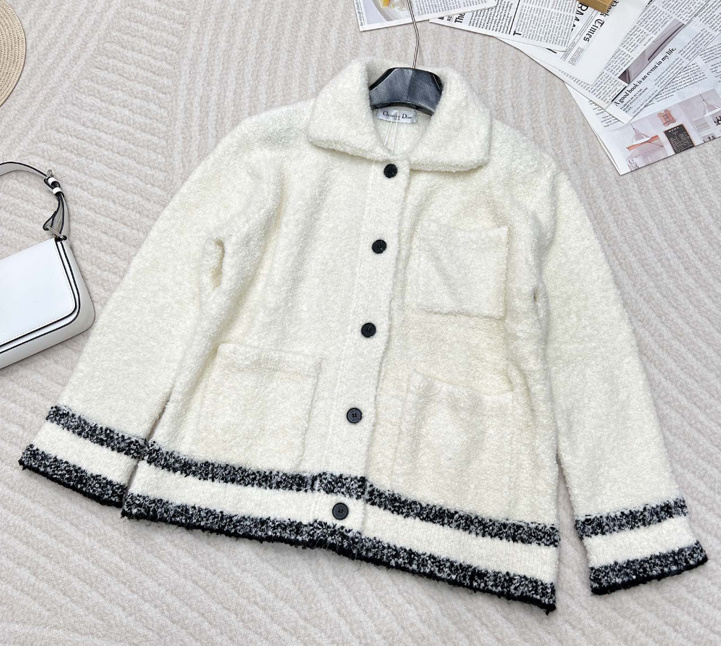 디올 Caro 재킷 에크루 울 블렌드 플리스 니트