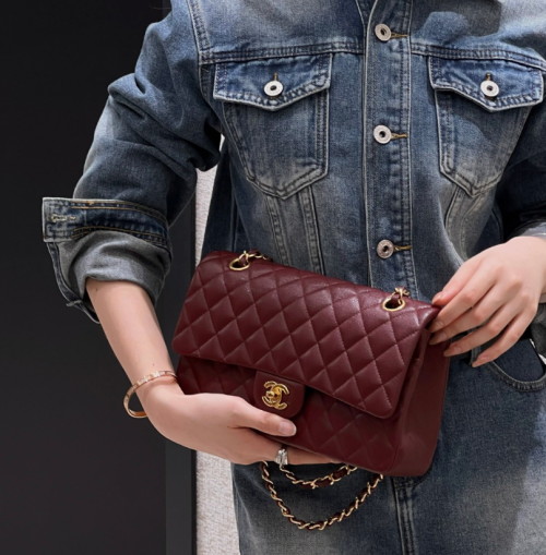 클래식 11.12 백, 램스킨, 골드 메탈, 다크 버건디(정품급)