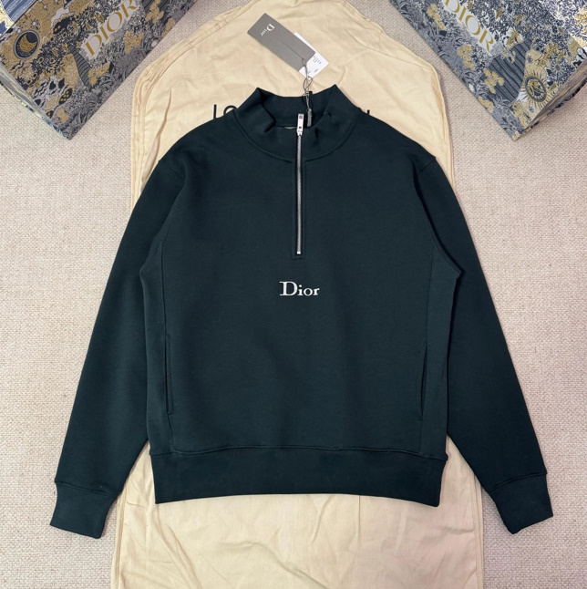 디올 지퍼 넥라인 코튼 플리스 스웨트 셔츠