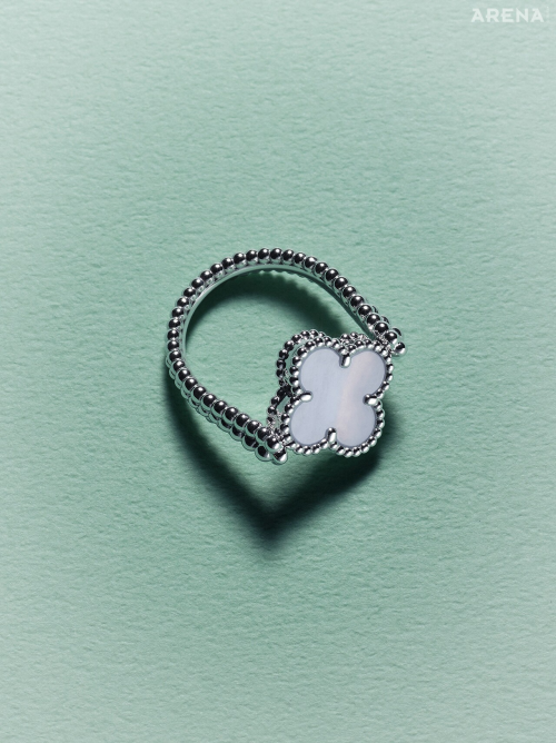 반클리프 빈티지 알함브라 리버서블 링 화이트 골드/칼세도니