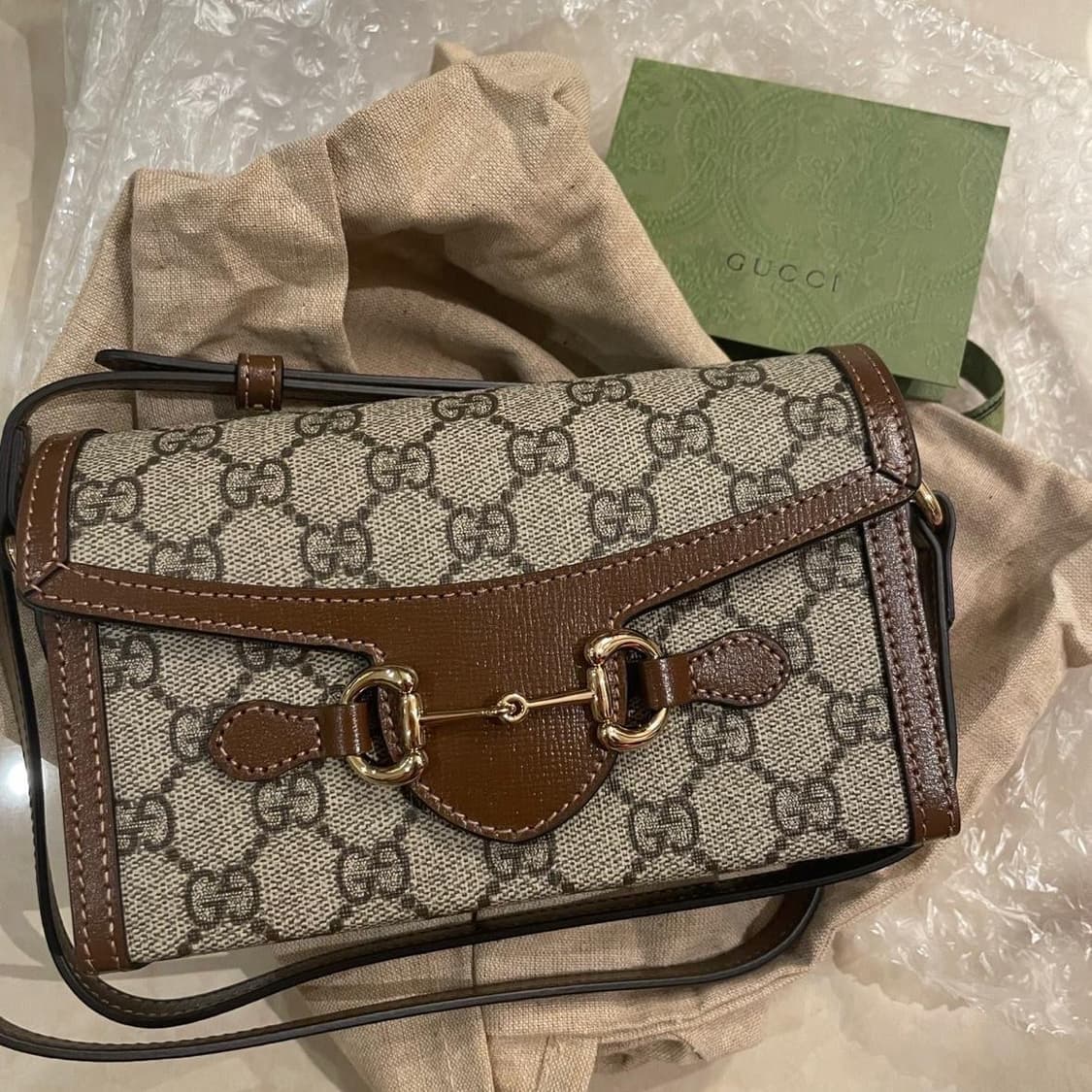 구찌 홀스빗 1955 미니백 - 베이지/에보니 가로 18cm x 세로 12cm x 너비 5cm