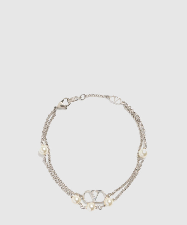 발렌티노 펄 장식 브이로고 시그니처 메탈 브레이슬릿
