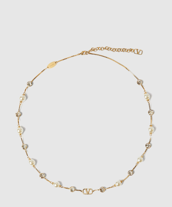 발렌티노 크리스털 장식 브이로고 시그니처 메탈 네크리스