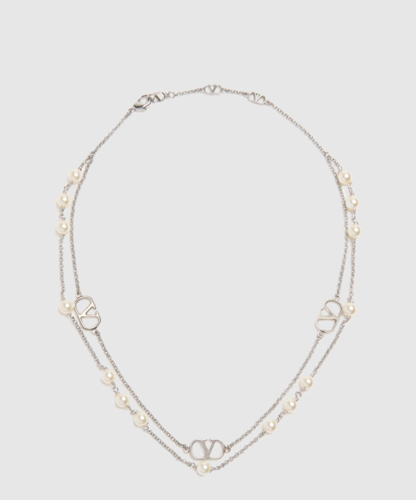 발렌티노 진주 장식 브이로고 시그니처 메탈 네크리스