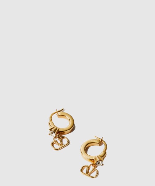 발렌티노 크리스털 장식 미니 브이로고 시그니처 메탈 이어링