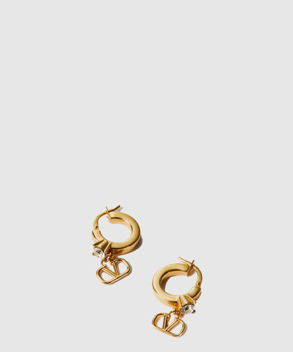 발렌티노 크리스털 장식 미니 브이로고 시그니처 메탈 이어링