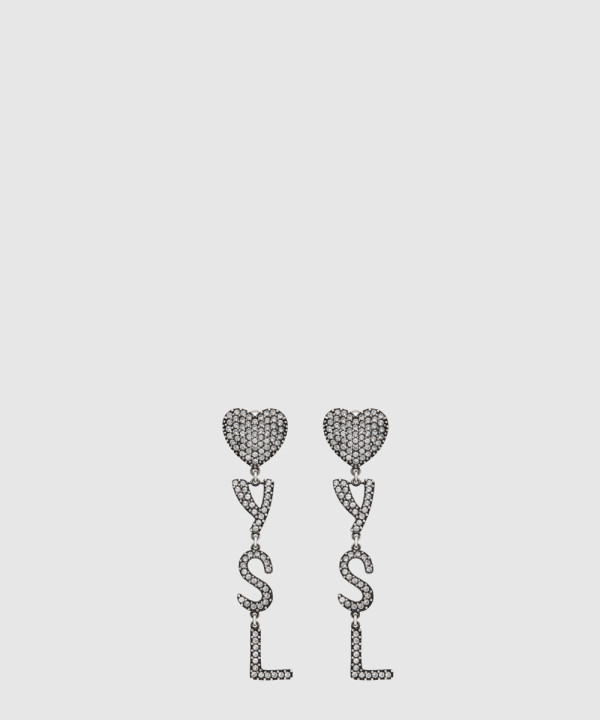 생로랑 메탈 및 크리스탈 소재의 Opyum 하트 이어링 584228