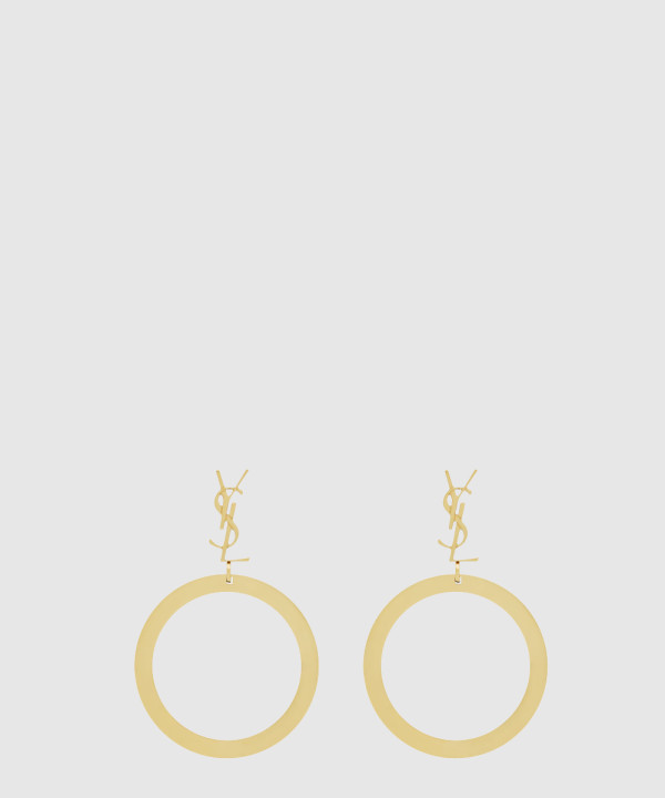 생로랑 메탈 소재의 CASSANDRE 펜던트 후프 이어링 784142