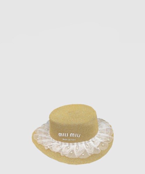 미우미우 우븐 패브릭 모자 5HC117
