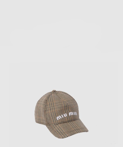 미우미우 체크 울 베이스볼 캡 5HC179
