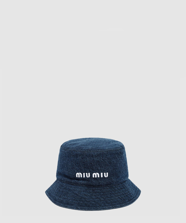 미우미우 데님 로고 버킷햇 5HC196