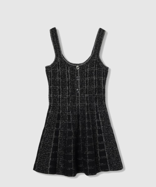 구찌 울 및 라메 체크 자카드 드레스