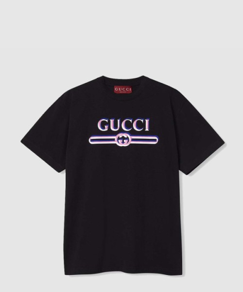 구찌 프린트 코튼 저지 티셔츠