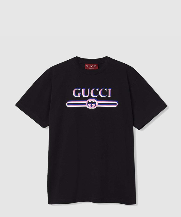 구찌 프린트 코튼 저지 티셔츠