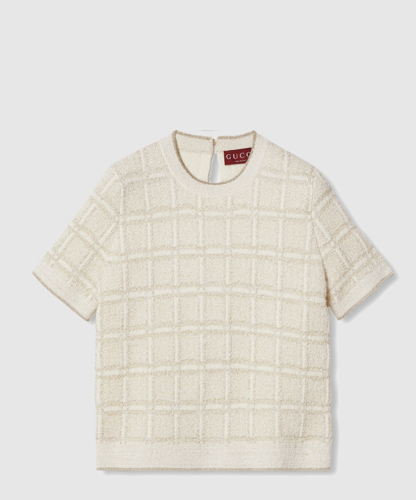 구찌 울 및 라메 체크 자카드 탑