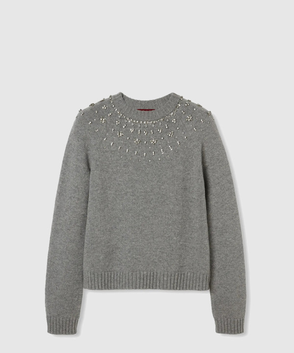 구찌 크리스탈 장식 울 캐시미어 혼합 스웨터