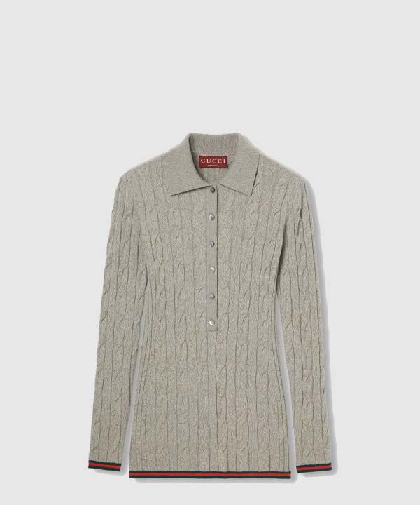 구찌 파인 케이블 및 리브 울 폴로 탑