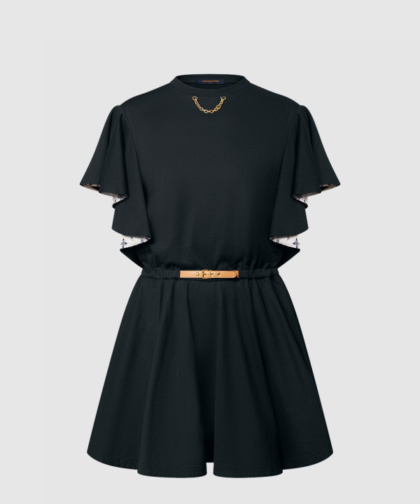 루이비통 플라운스 슬리브 벨티드 드레스